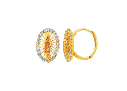 Two Tone Plated Mother Mary CZ Earring